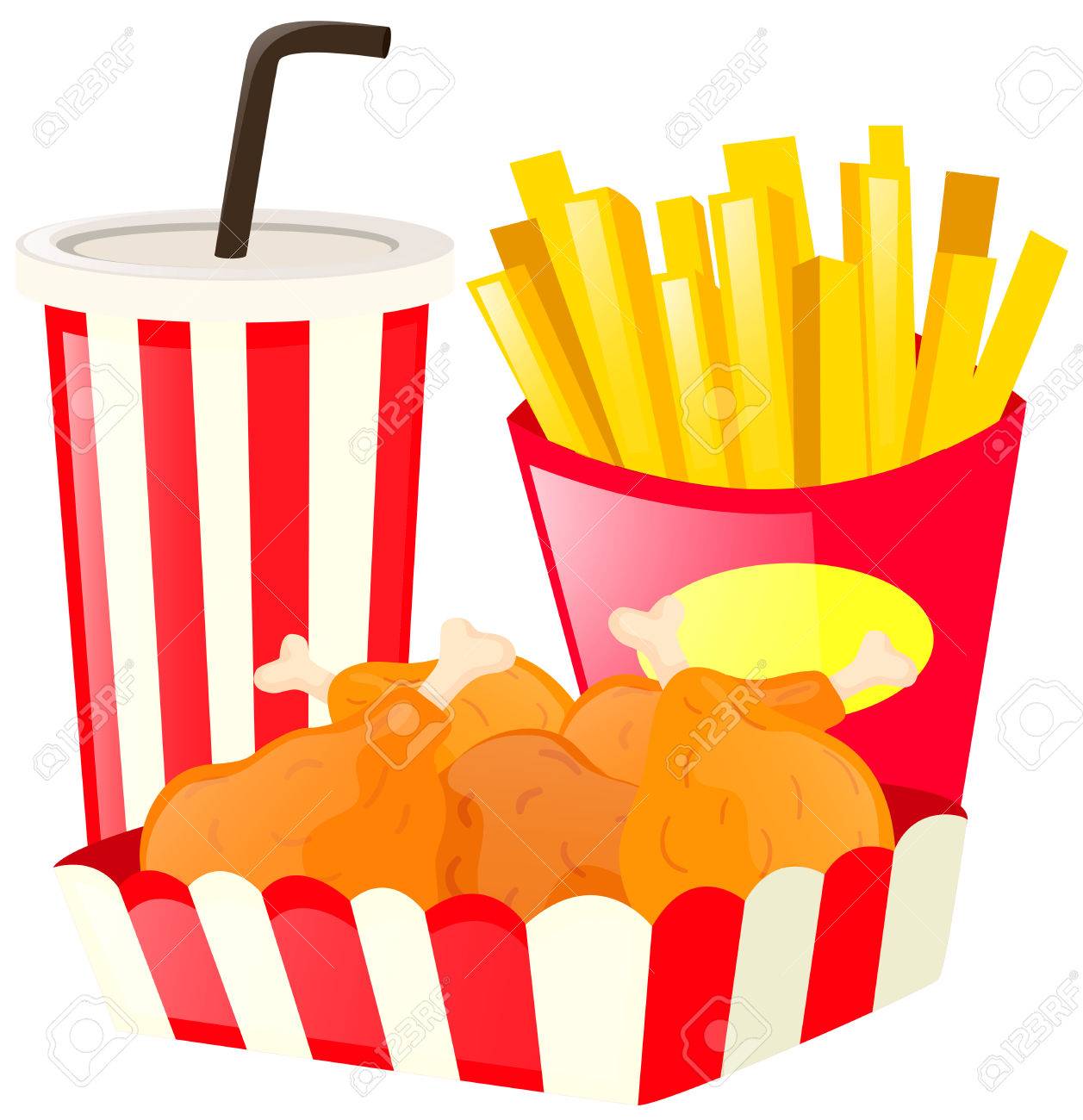 ファーストフードのフライド チキンとドリンクのイラスト入りのイラスト素材 ベクタ Image