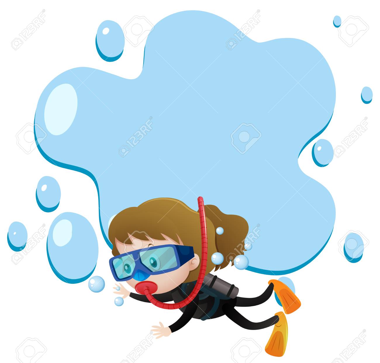 女の子スキューバ ダイビング イラスト枠線テンプレート のイラスト素材 ベクタ Image