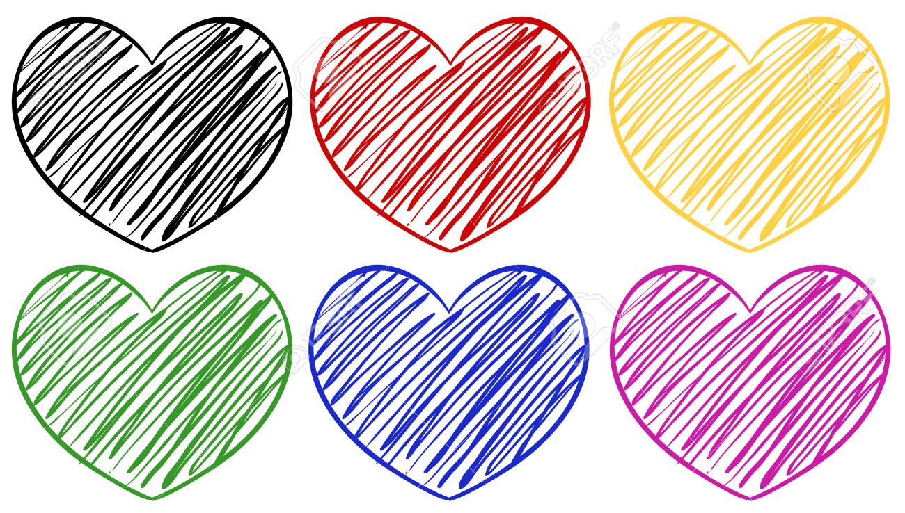 Seis Corazones En La Ilustracion De Diferentes Colores Ilustraciones Vectoriales Clip Art Vectorizado Libre De Derechos Image 76086357