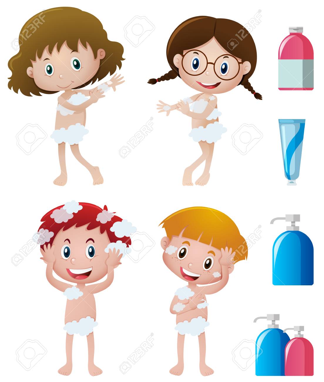 Boys And Girls Showering Illustration Royalty Free SVG, Cliparts, Vectors,  and Stock Illustration. Image 80309746.