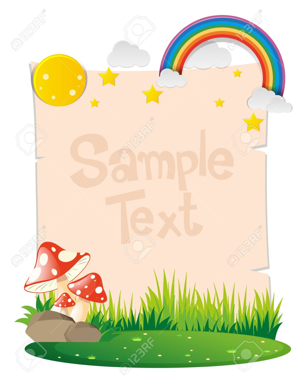 paper template with mushroom in park illustration royalty free