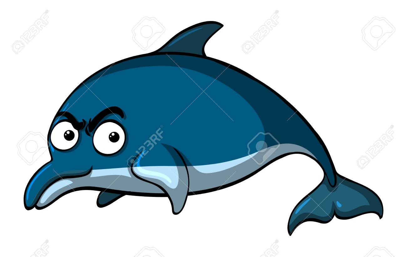 深刻な顔のイラストが青いイルカのイラスト素材 ベクタ Image 8116
