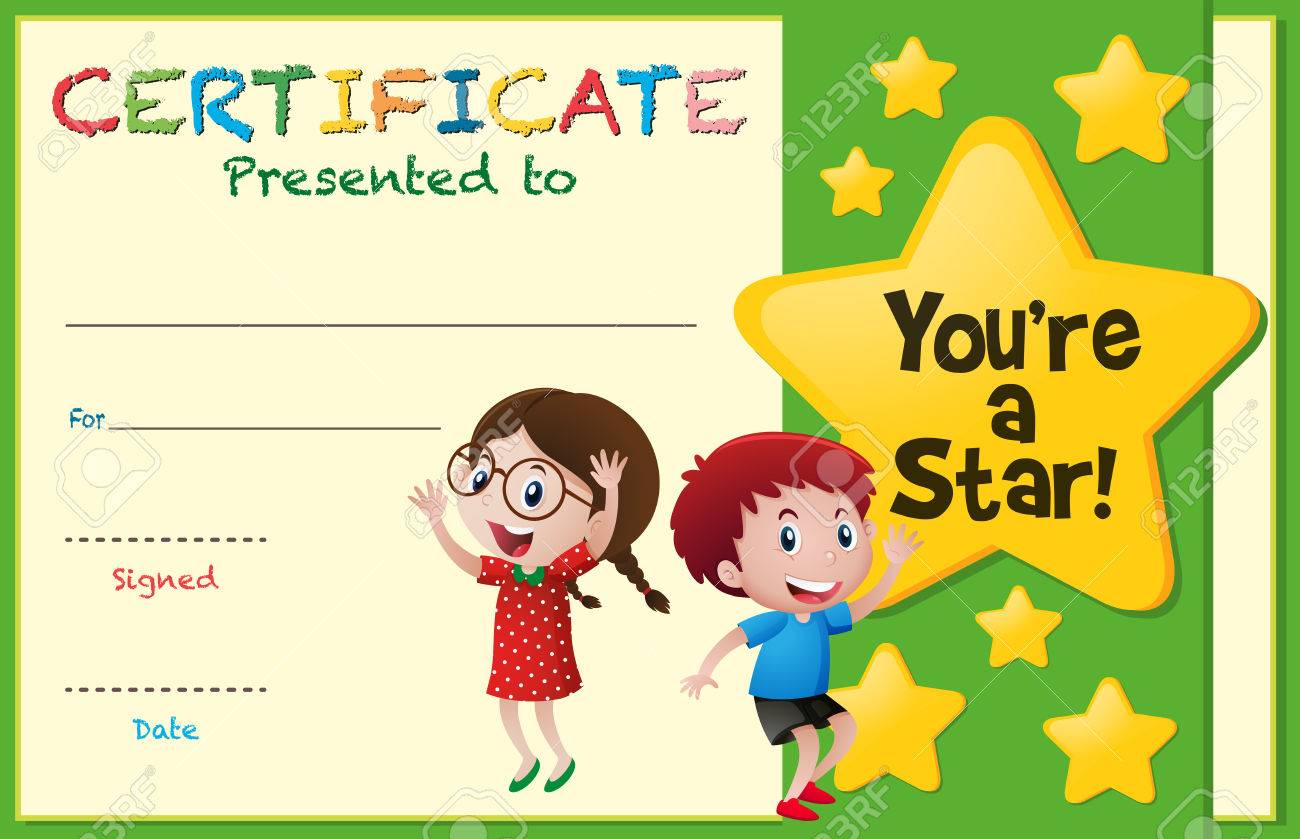 Certificate Template With Kids And Stars Illustration Royalty Free Inside Free Printable Certificate Templates For Kids