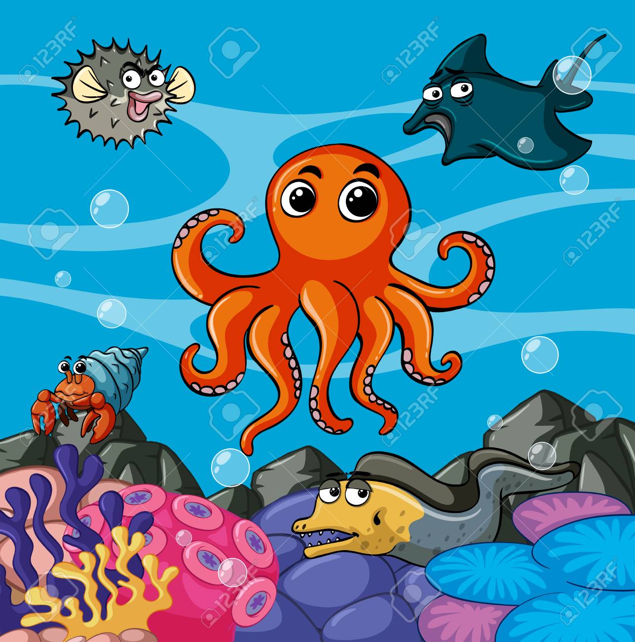 Sea Animals Living Under The Sea Illustration Royalty Free Cliparts Vectors And Stock Illustration Image 82677478