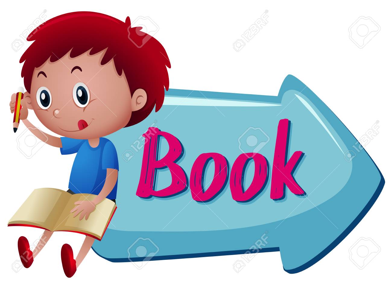 単語帳イラストと青い矢印 のイラスト素材 ベクタ Image