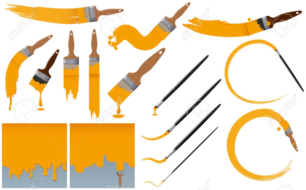 画家のブラシや黄色のペンキの図 のイラスト素材 ベクタ Image