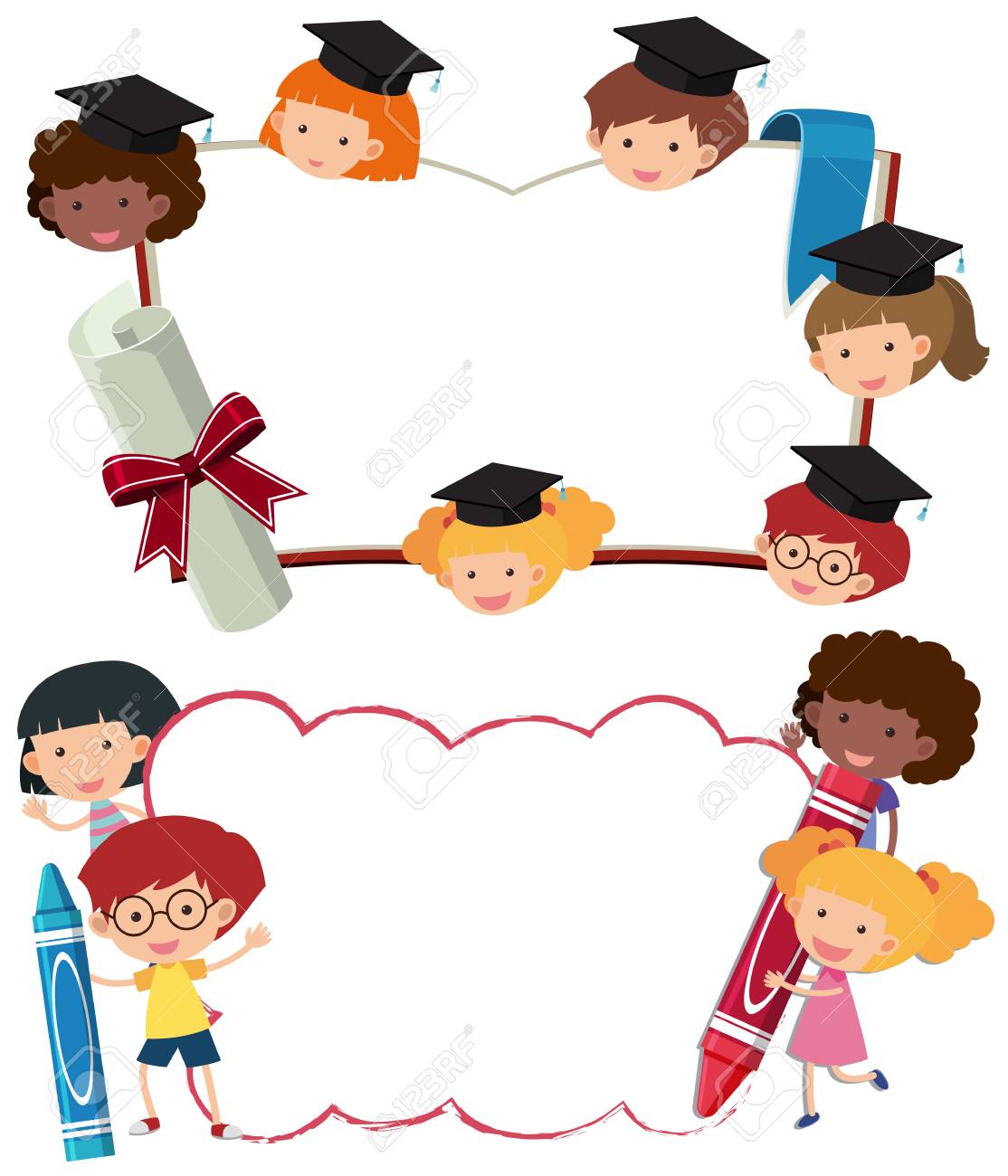 two border templates with school boys and girls illustration royalty