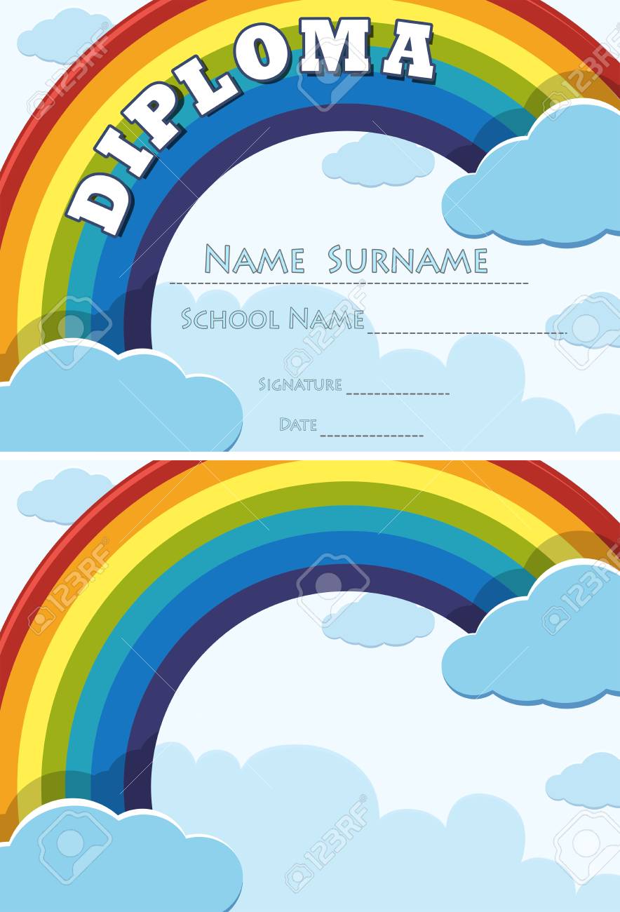 diploma and background template with rainbow in sky illustration rainbow template