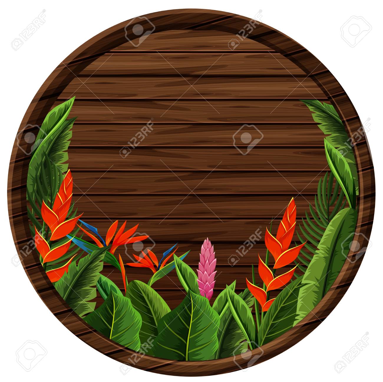 丸い木の板花フレーム イラスト のイラスト素材 ベクタ Image