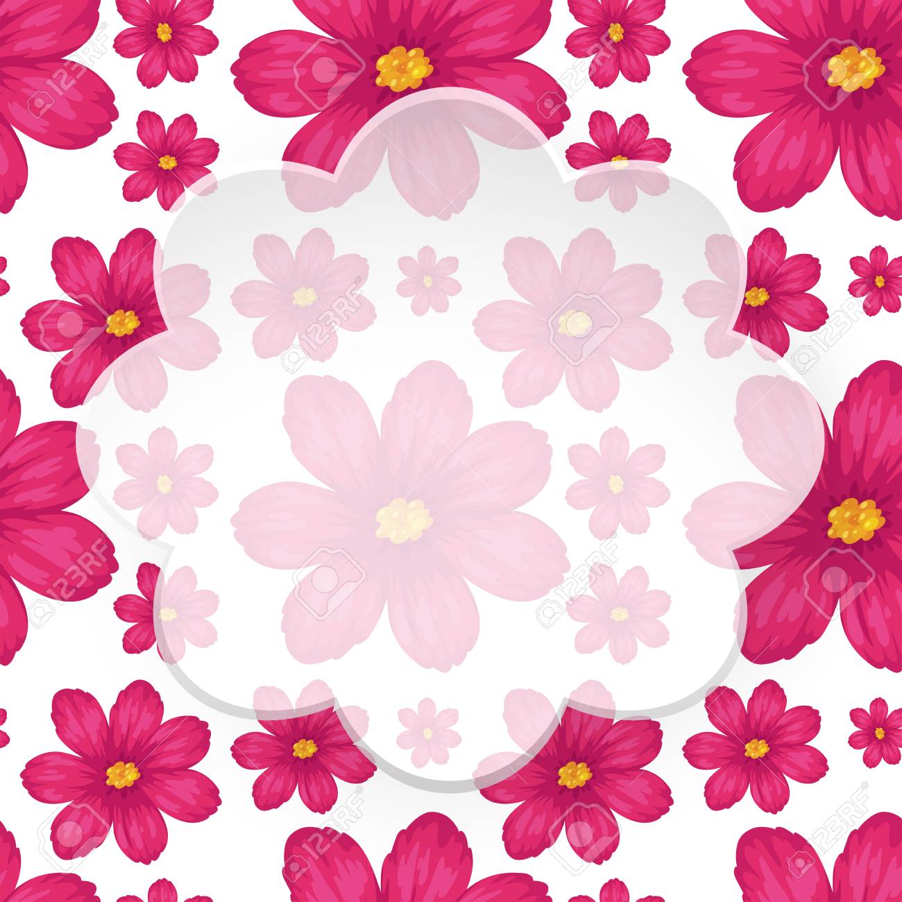 plantilla de borde con ilustración de flores rosadas ilustraciones