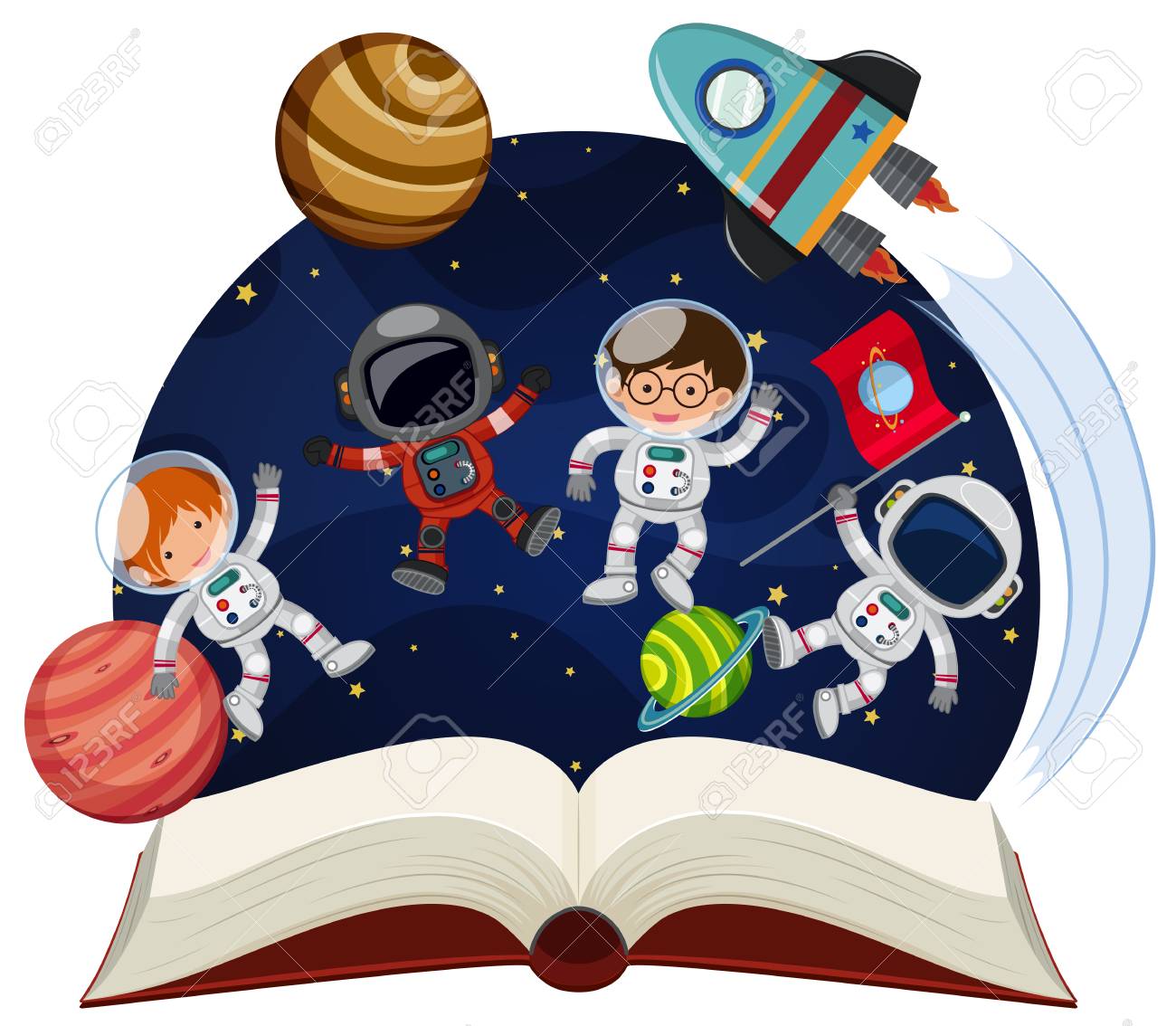 Book About Astronomy With Astronauts And Planets Illustration. Royalty Free  Cliparts, Vectors, And Stock Illustration. Image 88900797.