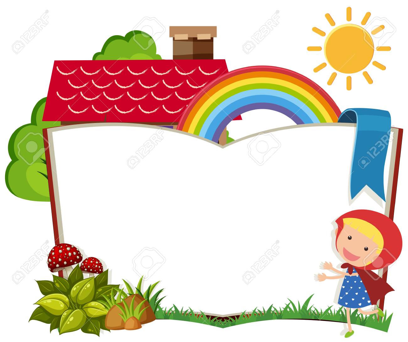 border template with cute girl illustration royalty free cliparts