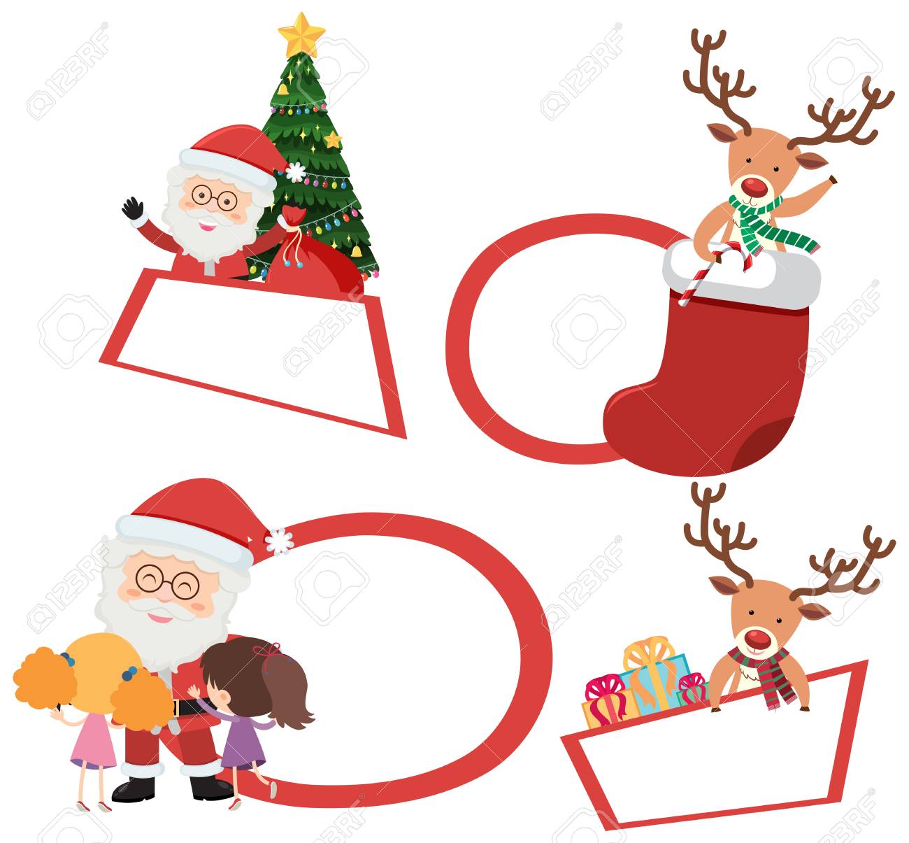 サンタとトナカイのイラストを使用したクリスマスラベルのイラスト素材 ベクタ Image サンタとトナカイのイラストを使用したクリスマスラベルのイラスト素材 ベクタ Image