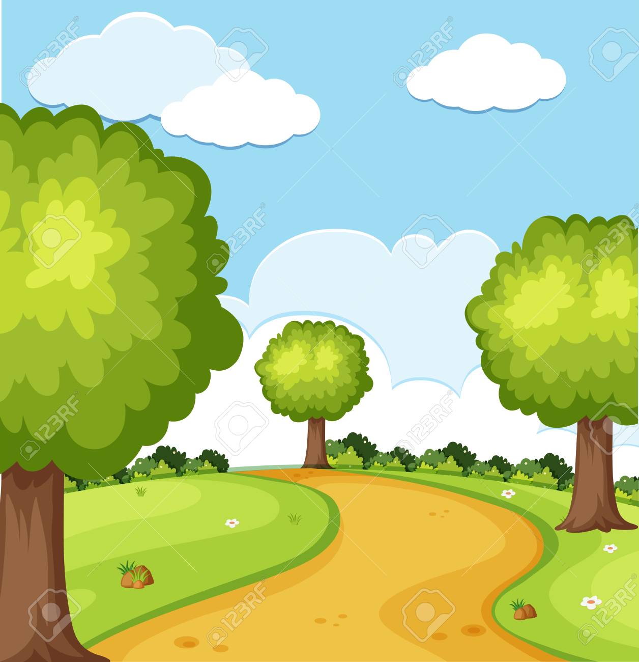 公園のイラストに木々が植え付いている自然シーンのイラスト素材 ベクタ Image 公園のイラストに木々が植え付いている自然シーンのイラスト素材 ベクタ Image