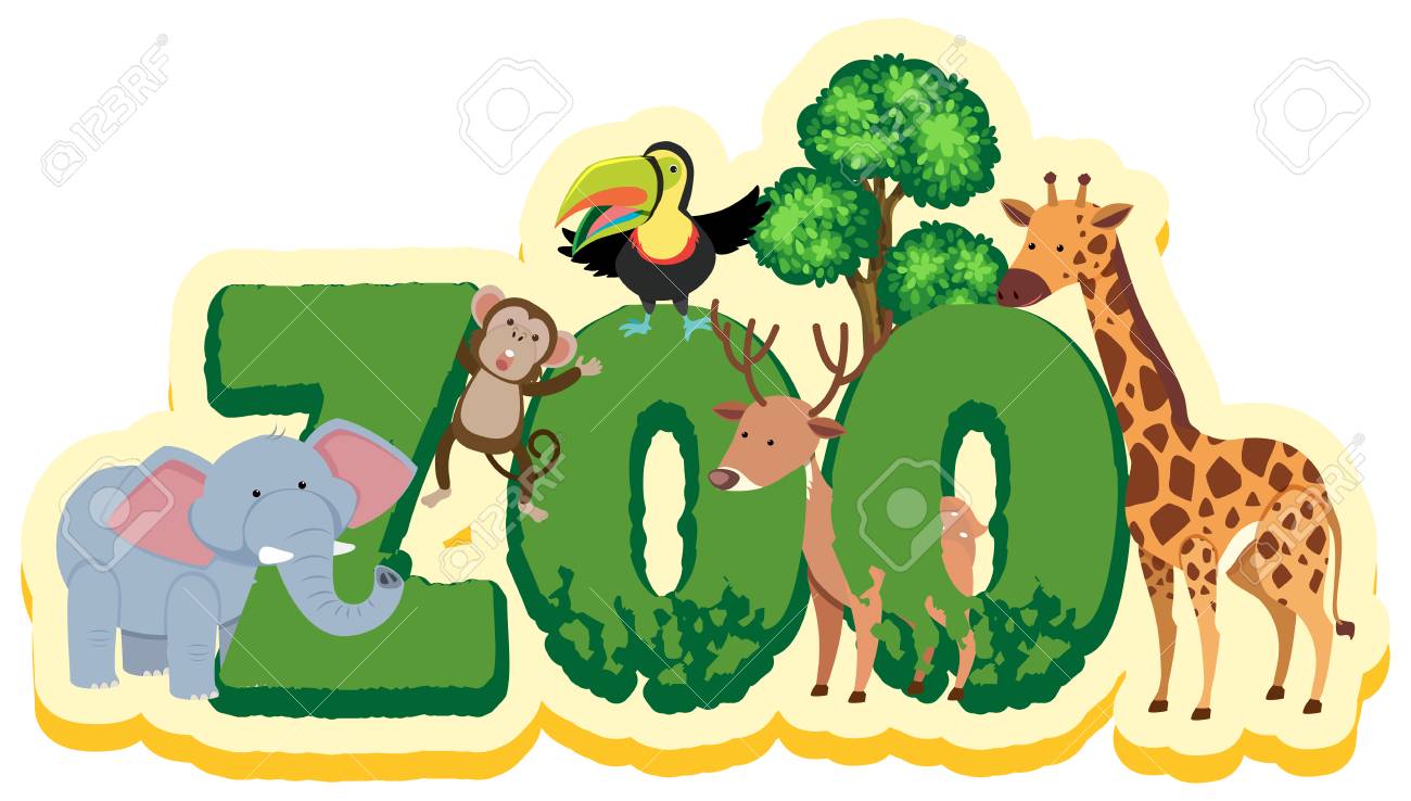Word Design For Zoo With Wild Animals Illustration. Royalty Free SVG,  Cliparts, Vectors, and Stock Illustration. Image 93436298., image size:1300x738