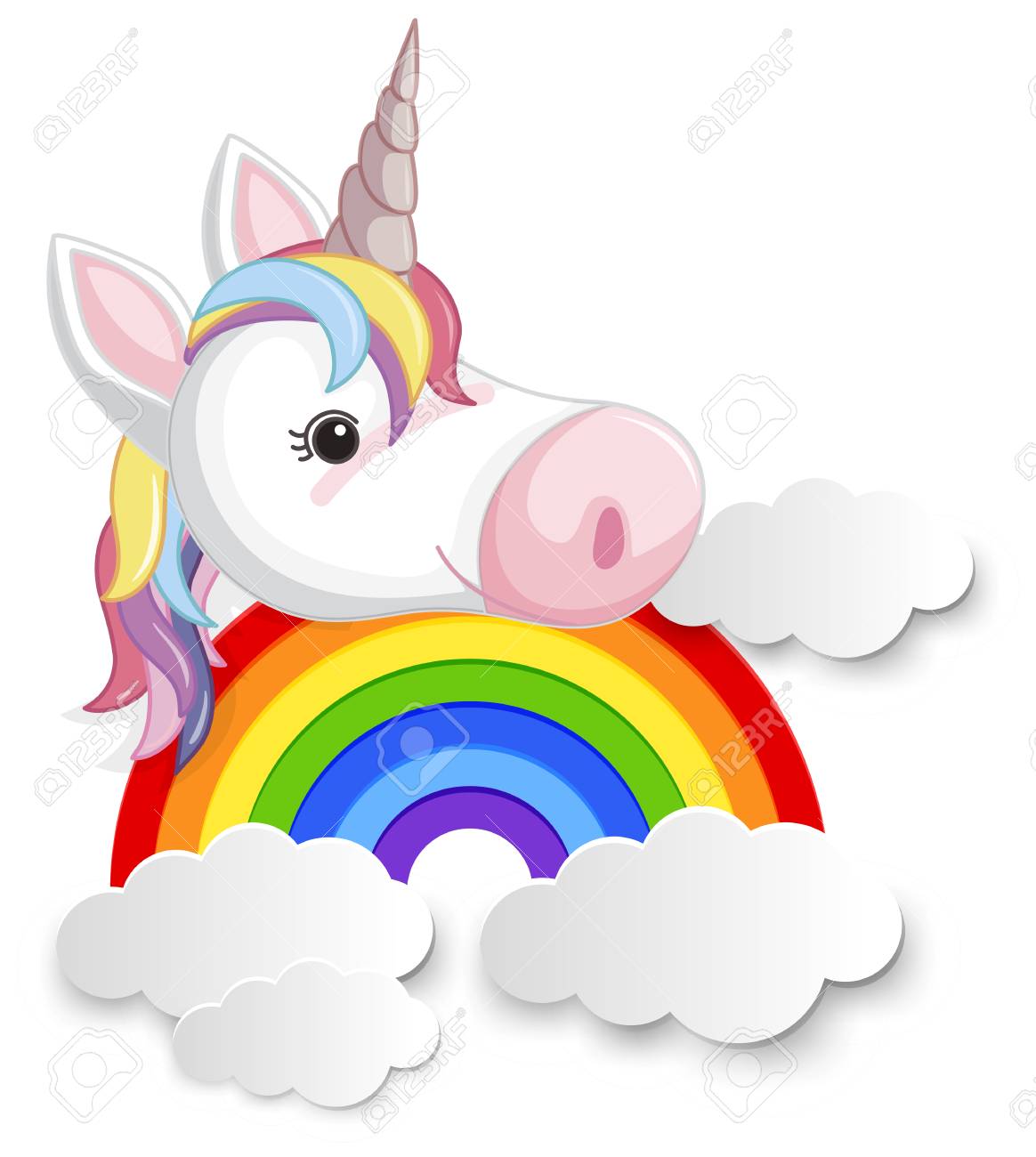 Tete De Licorne Sur L Illustration Arc En Ciel Clip Art Libres De Droits Vecteurs Et Illustration Image