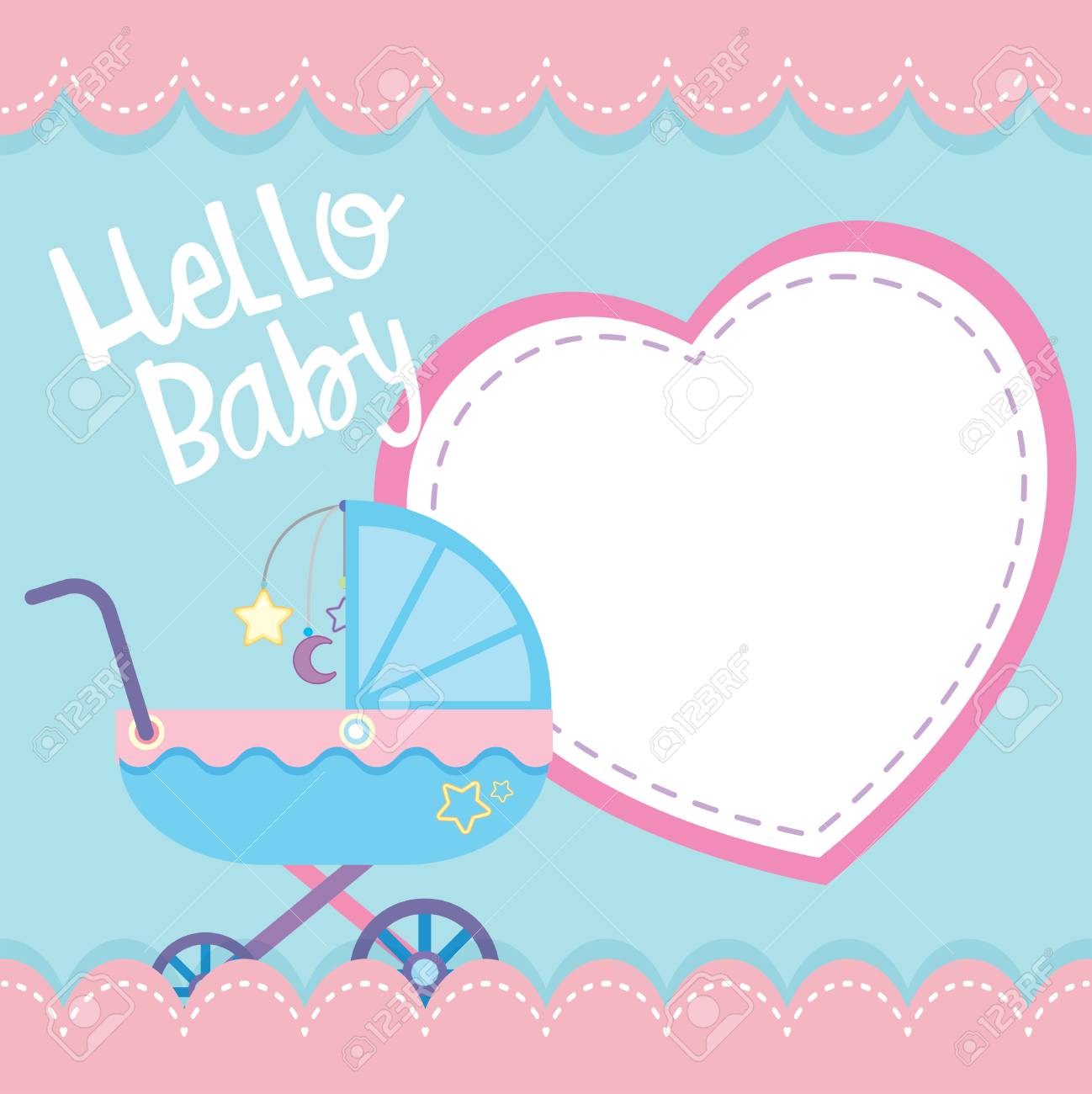 border template with baby stroller illustration royalty free
