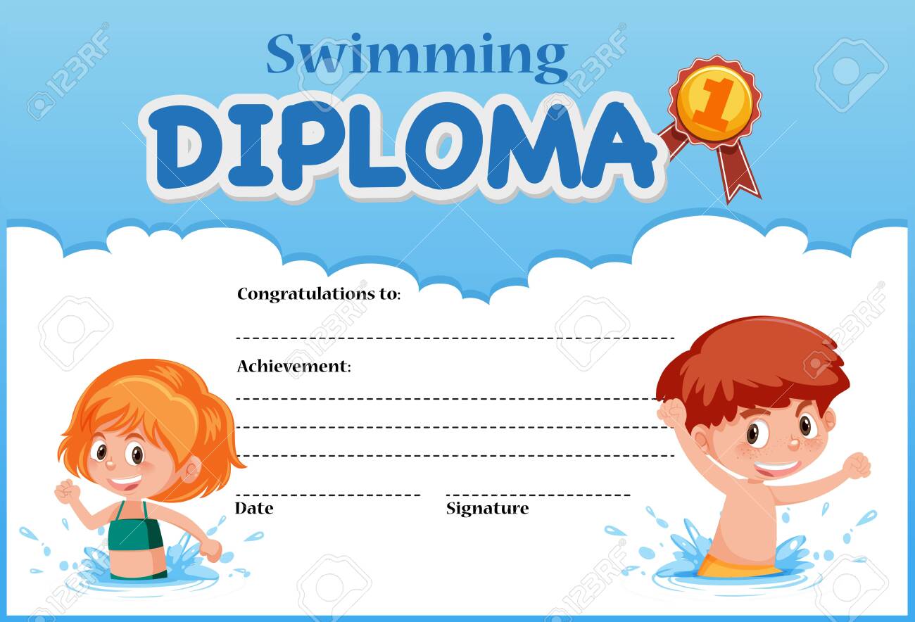 Swimming Diploma Certificate Template Illustration Royalty Free For Free Swimming Certificate Templates