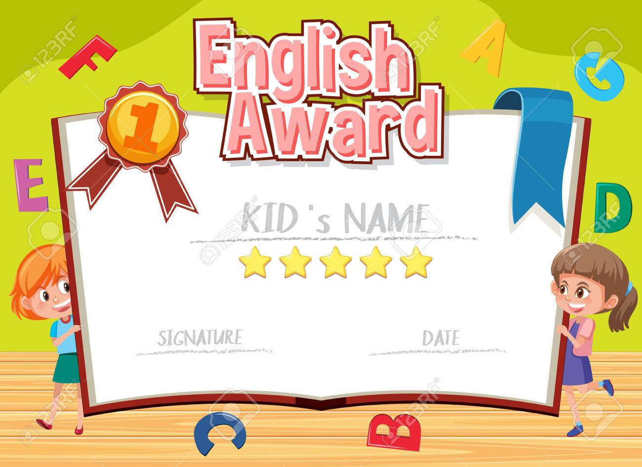 Certificate Template For English Award With Alphabets In With Certificate Of Achievement Template For Kids Certificate Template For English Award With Alphabets In With Certificate Of Achievement Template For Kids