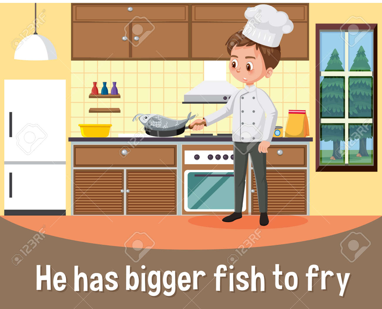 English idiom with picture description for he has bigger fish to fry illustration - 164240817 English idiom with picture description for he has bigger fish to fry illustration - 164240817