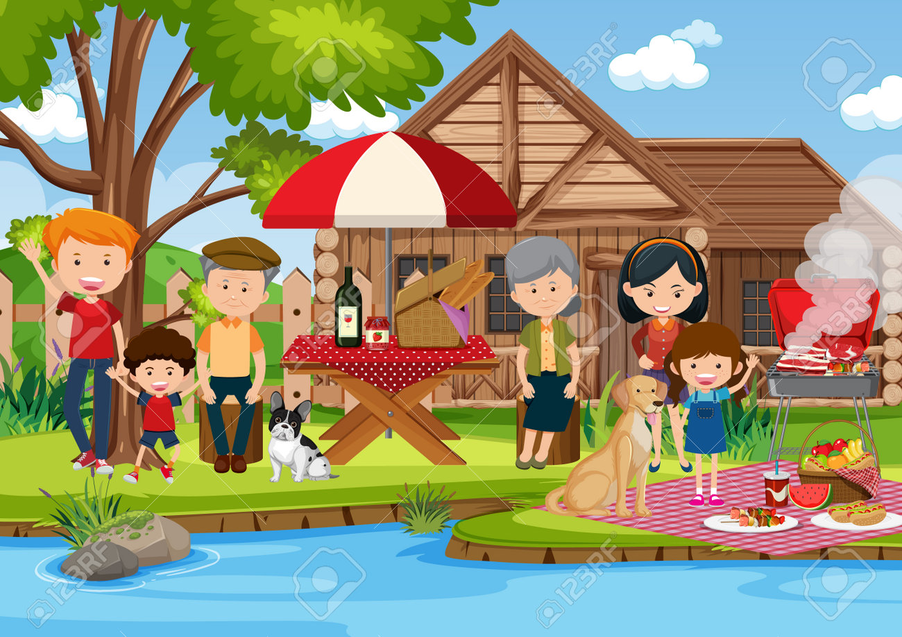 Picnic Scene With Happy Family In The Garden Illustration Royalty Free SVG,  Cliparts, Vectors, and Stock Illustration. Image 165396311., image size:1300x918