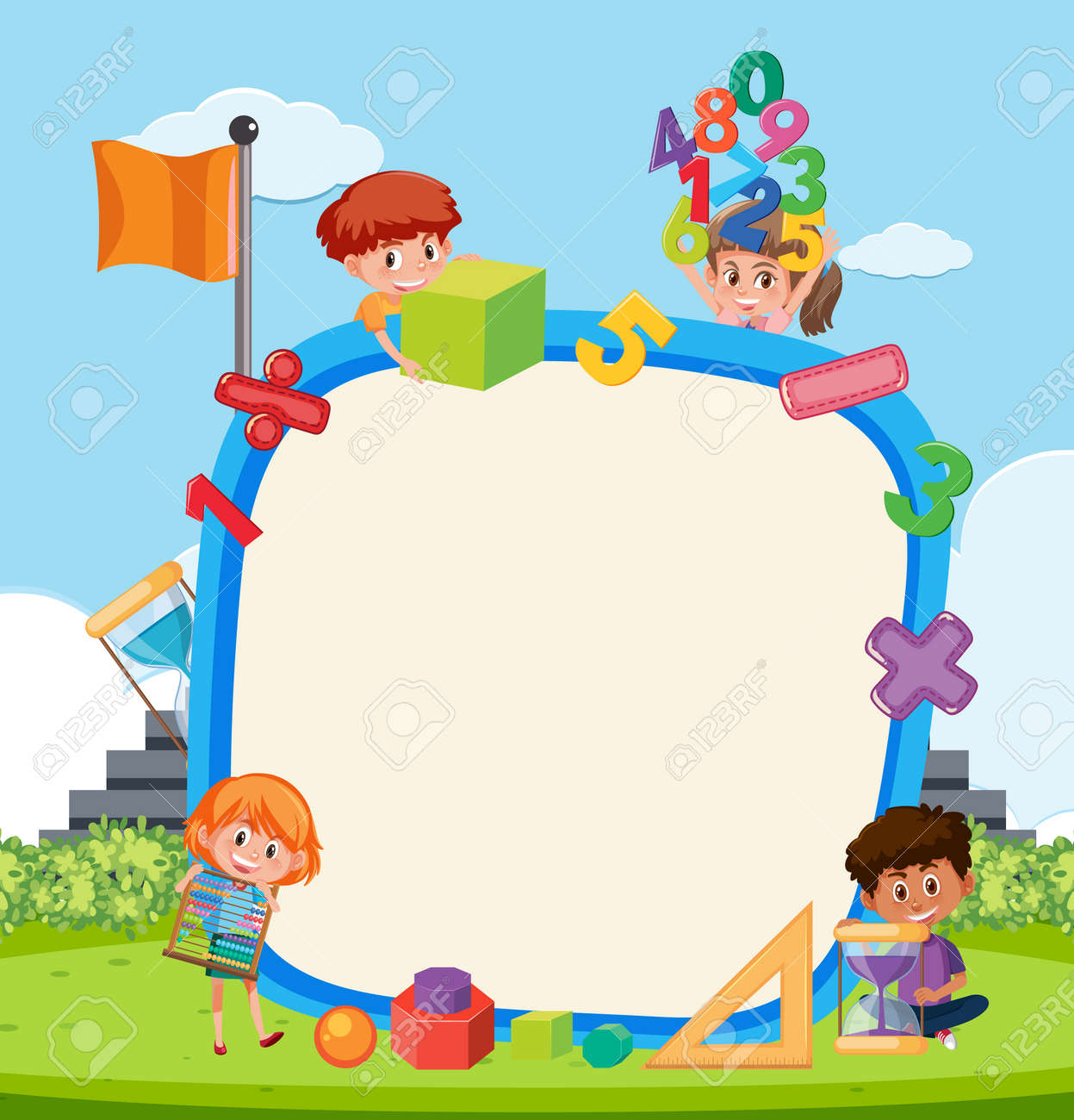 Empty Board With School Kids And Math Objects Illustration Royalty Free  SVG, Cliparts, Vectors, and Stock Illustration. Image 174161237., image size:1247x1300