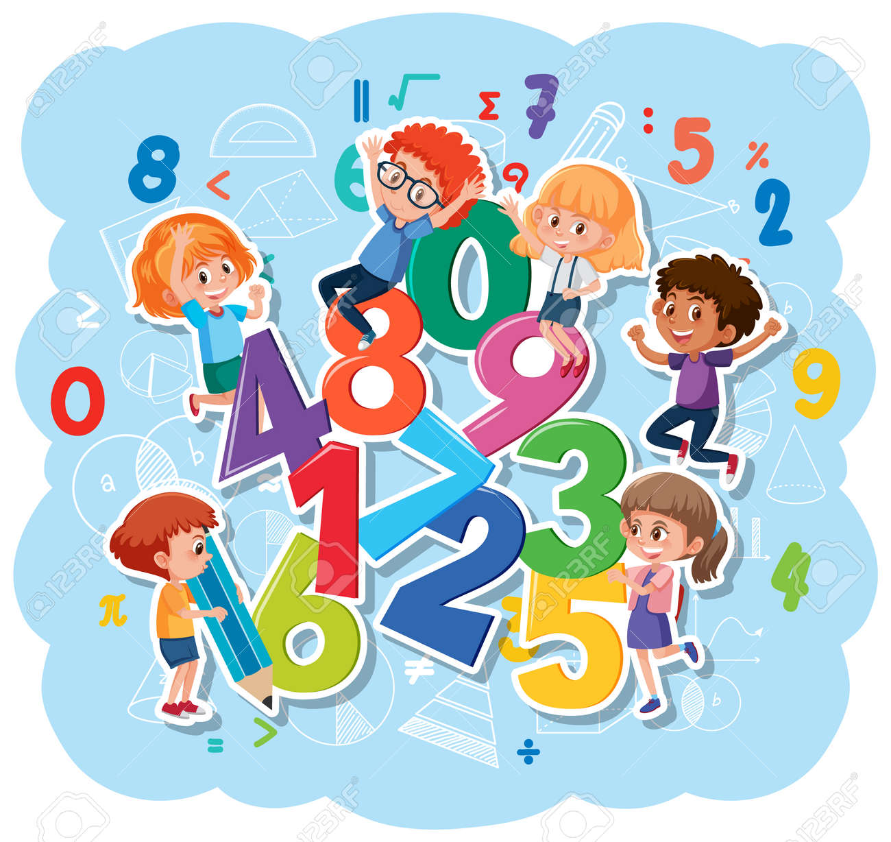 Children With Math Number Font Illustration Royalty Free SVG, Cliparts,  Vectors, and Stock Illustration. Image 178505946., image size:1300x1228