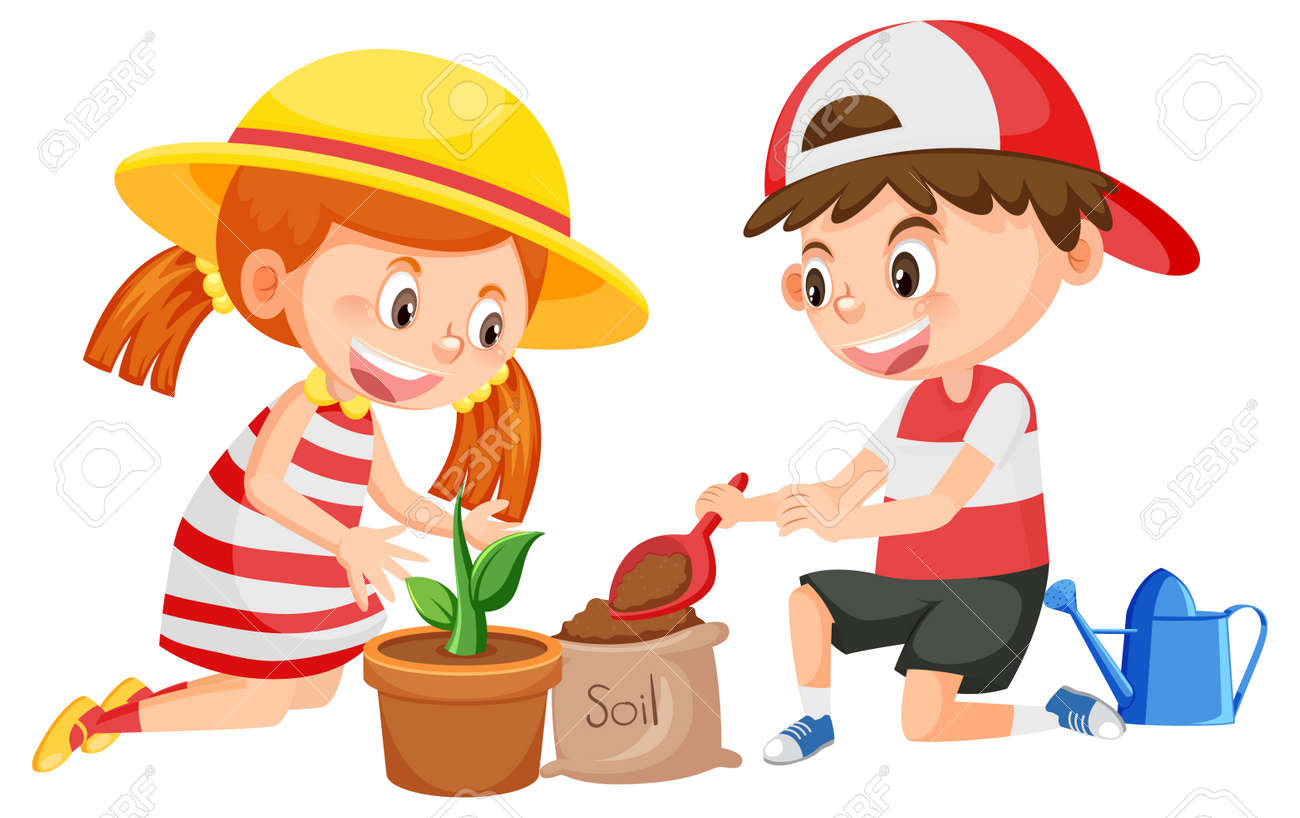 Boy And Girl Cartoon Gardening On White Background Illustration Royalty  Free SVG, Cliparts, Vectors, and Stock Illustration. Image 185570658., image size:1300x818