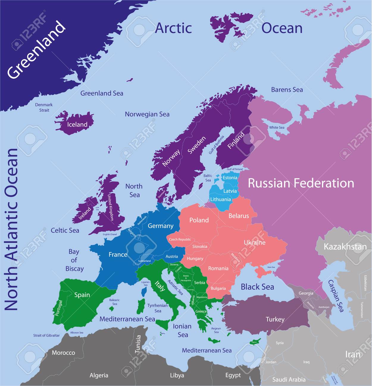 europe high detailed vector political map all elements separated in detachable and labeled layers stock
