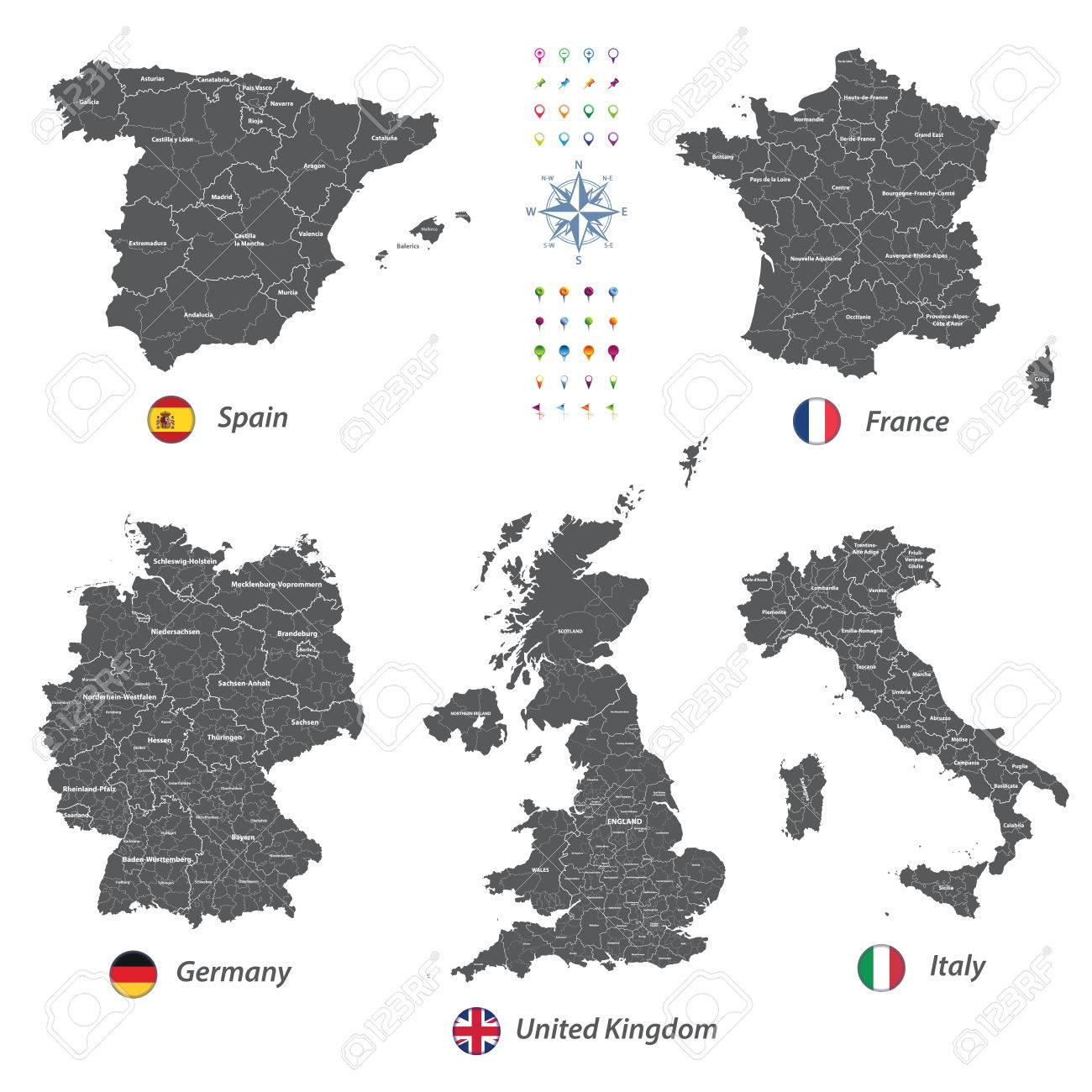 Vector Maps Of United Kingdom Italy Germany France And Spain Royalty Free Cliparts Vectors And Stock Illustration Image