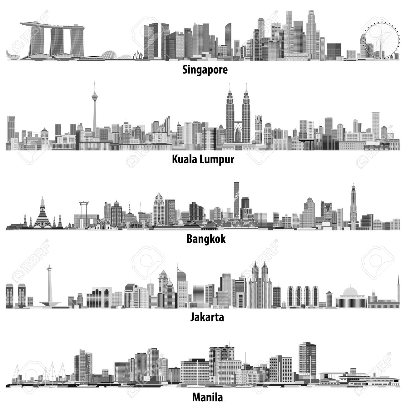 Abstract Vector Illustrations Of Asian Cities Singapore Kuala Royalty Free Cliparts Vectors And Stock Illustration Image 99923300