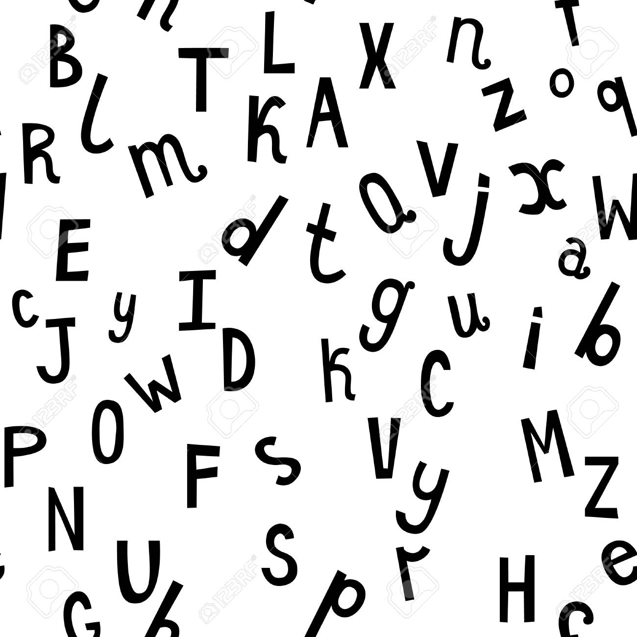 簡潔なスタイリッシュなモノクロ シームレスなパターンをランダムに分散の黒人英語の文字で。手には、アルファベットのベクトルの背景が描画されます。のイラスト素材・ベクター  Image 44478674