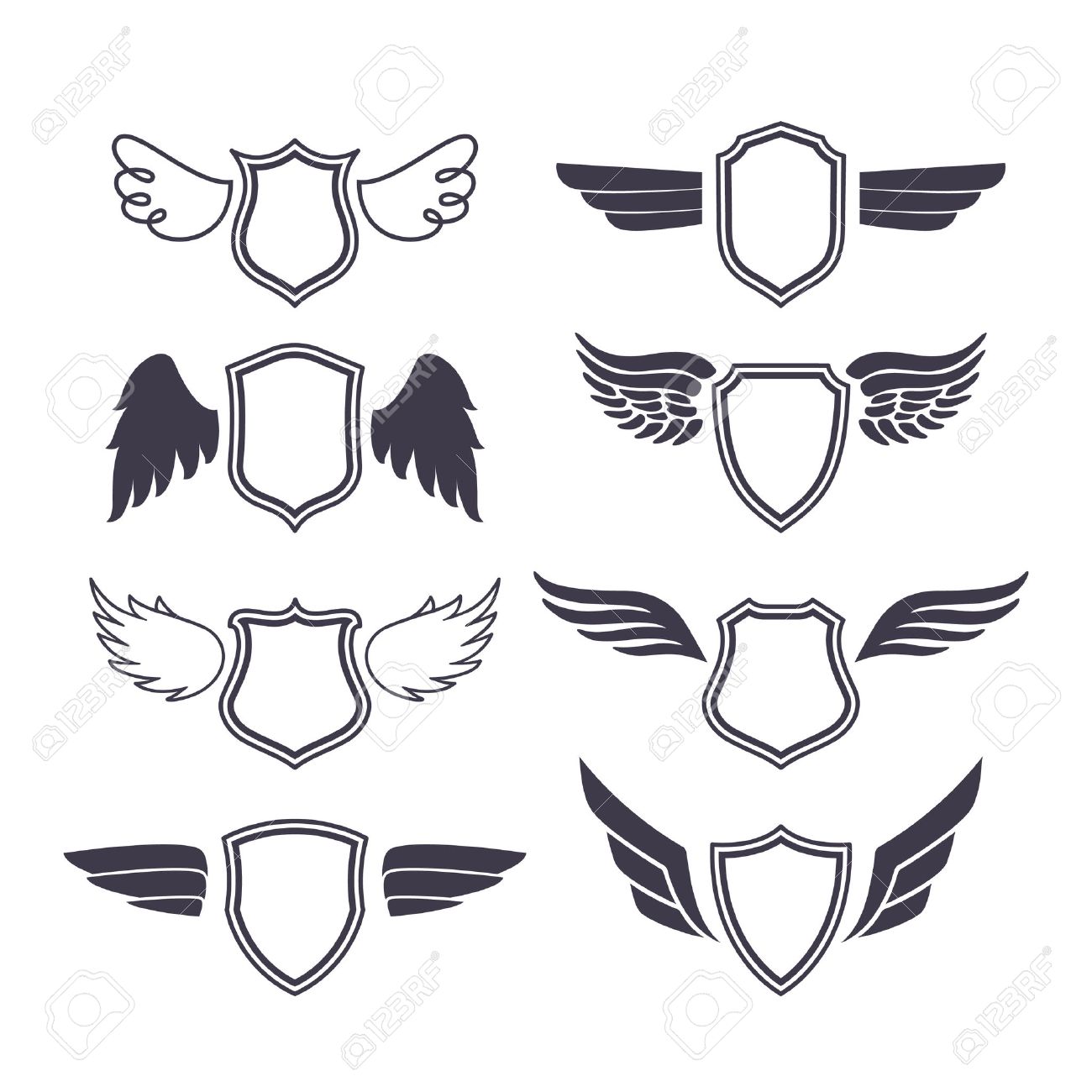 翼を持つ盾 ベクター シルエット エンブレム バッジおよびラベルの紋章デザイン要素です のイラスト素材 ベクタ Image