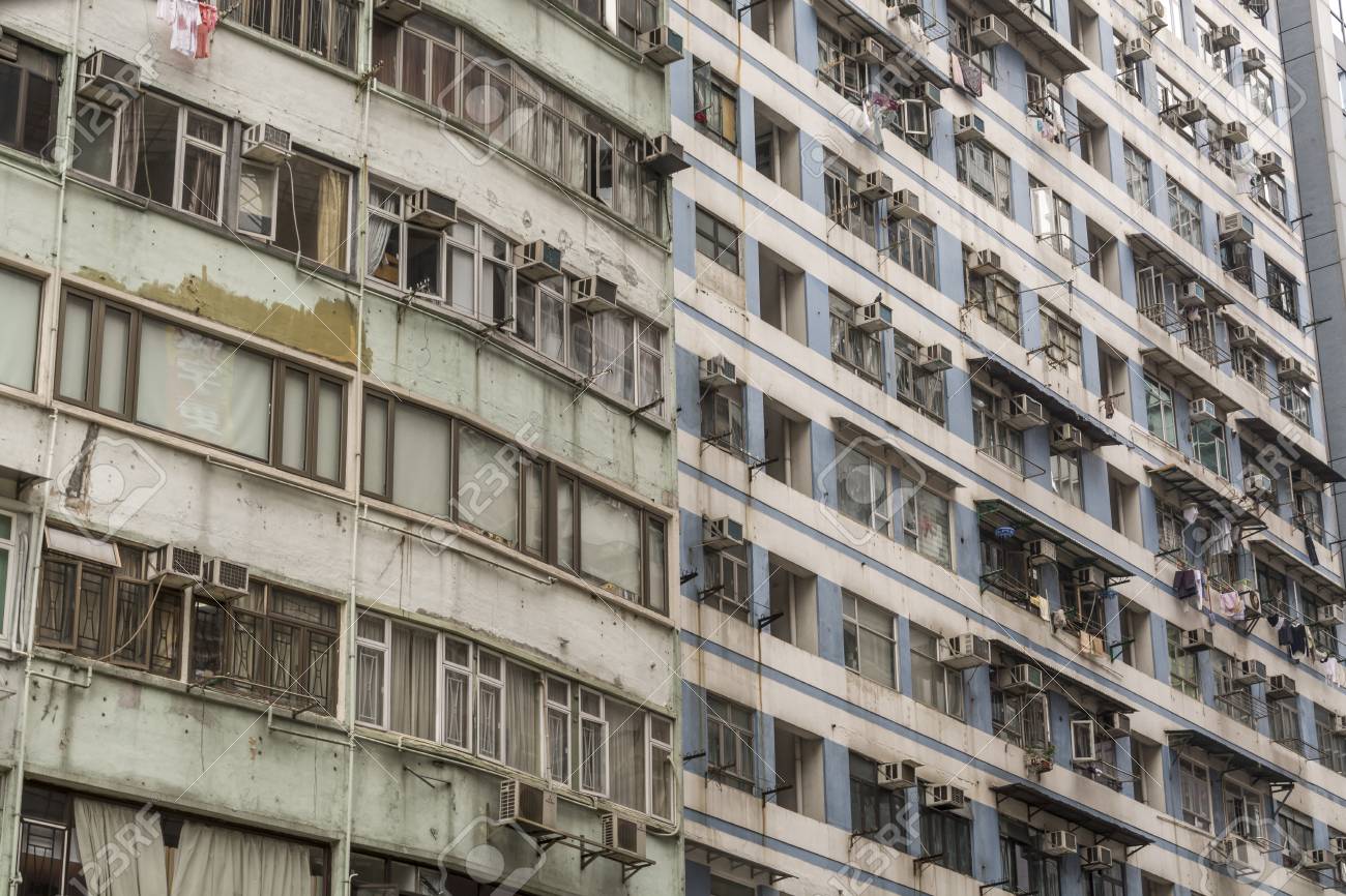 Detail Of Old Run Down Apartment Block In Hong Kong Stock Photo Detail Of Old Run Down Apartment Block In Hong Kong Stock Photo