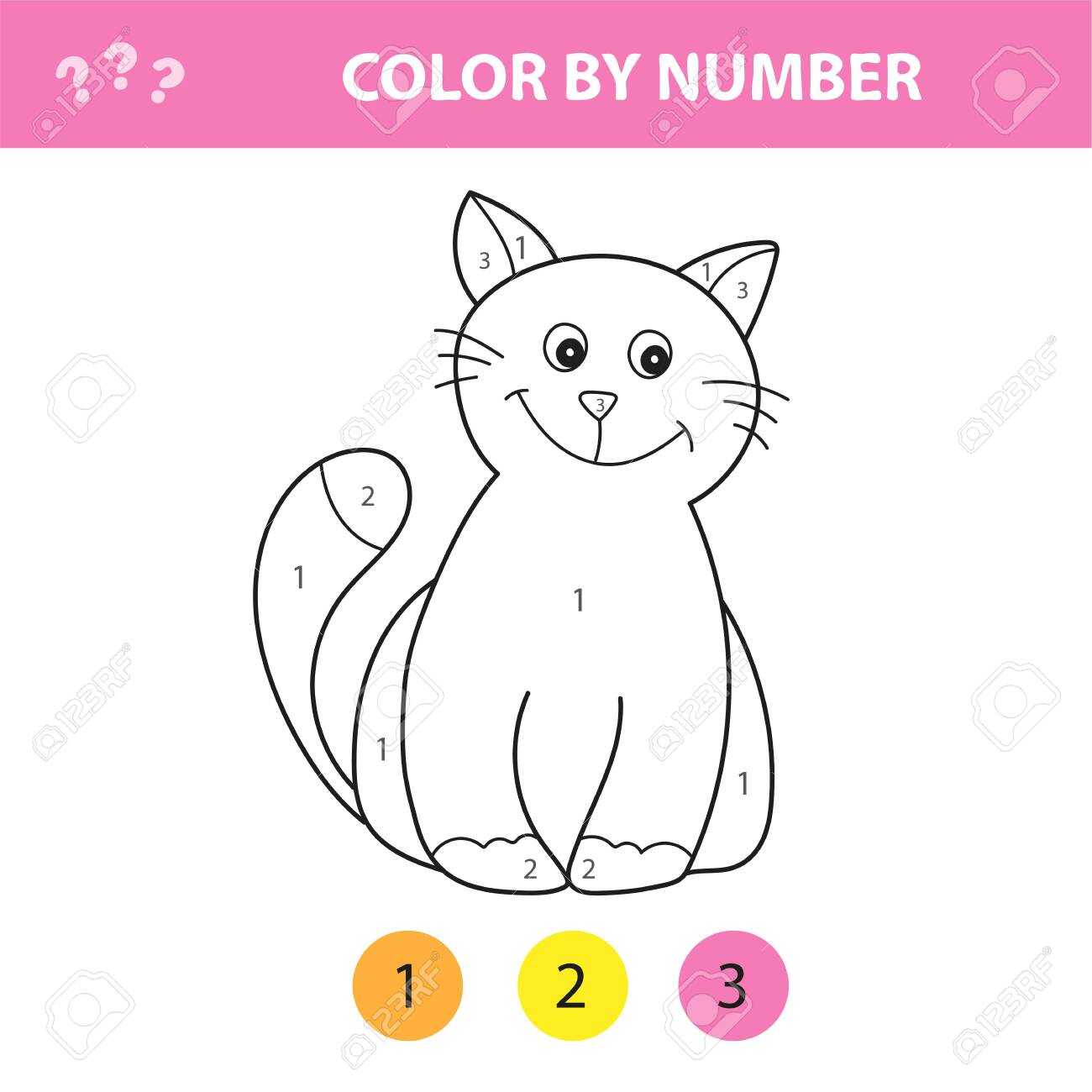 Cat - painting page, color by numbers. Worksheet for education. Game for preschool kids. - 139479477 Cat - painting page, color by numbers. Worksheet for education. Game for preschool kids. - 139479477