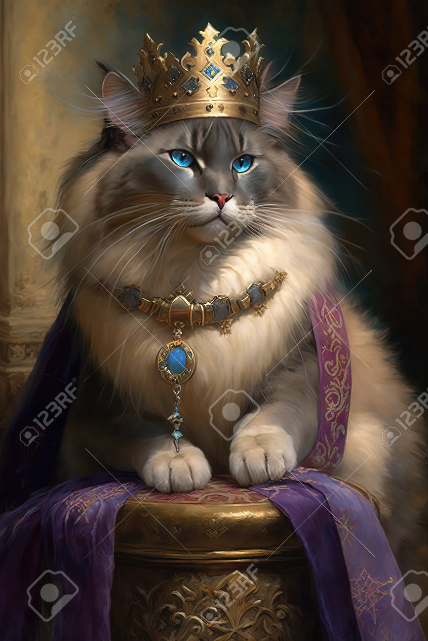 王冠をかぶった猫のアート絵画　ブリディッシュショートヘアー 王冠をかぶった猫のアート絵画ブリディッシュショートヘアー