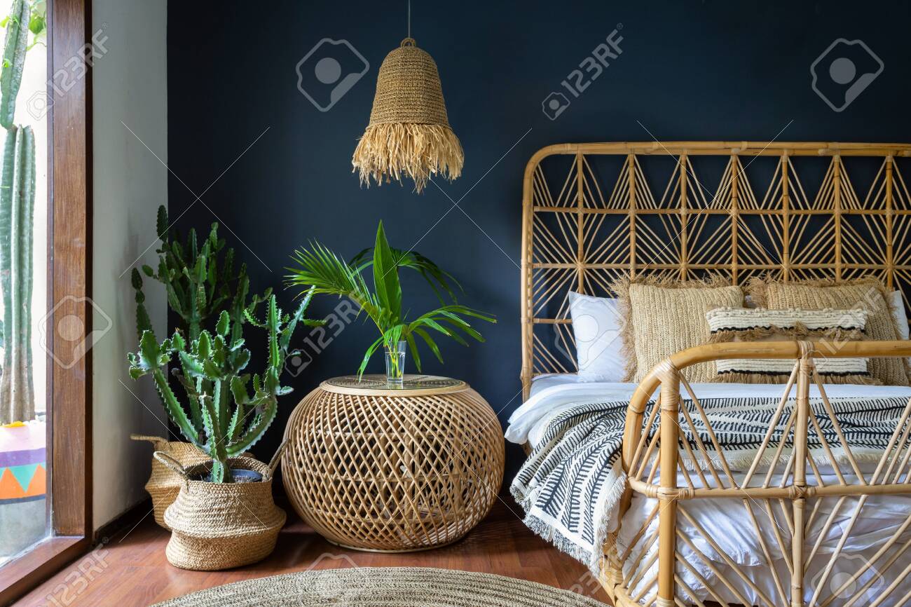 Traditional Asian Bedroom With Ethnic Decor Lamp Over Nightstand Stock Photo Picture And Royalty Free Image Image 146518882