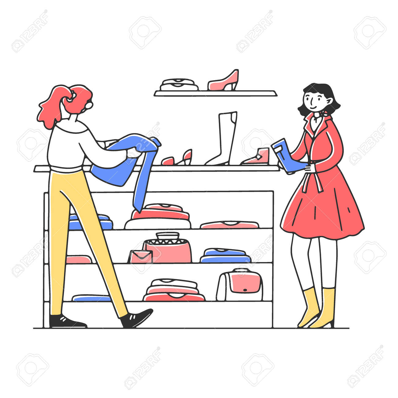 Happy Female Customers Choosing Clothes At Fashion Store Flat Vector  Illustration. Girls Taking Apparel From Hanger And Buying Garment Royalty  Free SVG, Cliparts, Vectors, and Stock Illustration. Image 187068911., image size:1300x1300