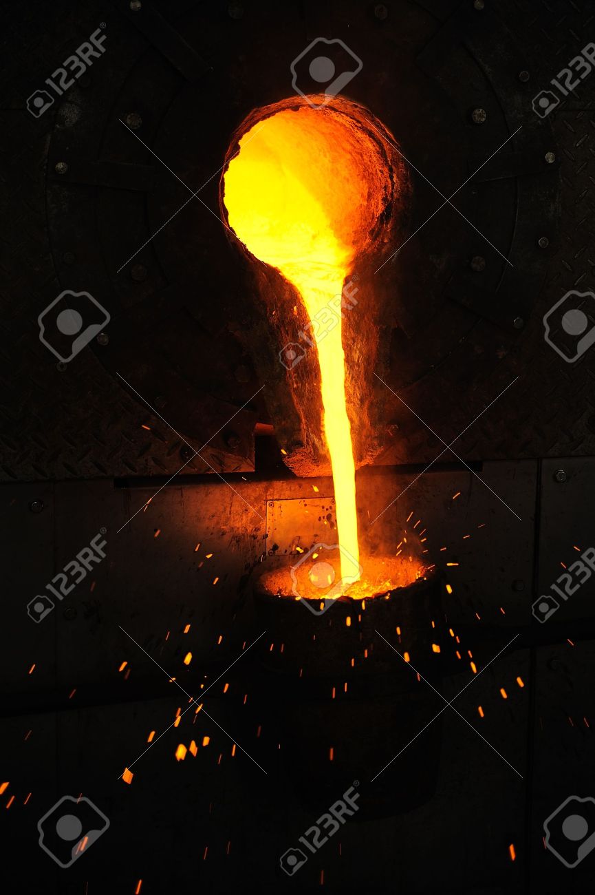 Foundry - Molten Metal Poured From Ladle For Casting Stock Photo, Picture  and Royalty Free Image. Image 12576735.
