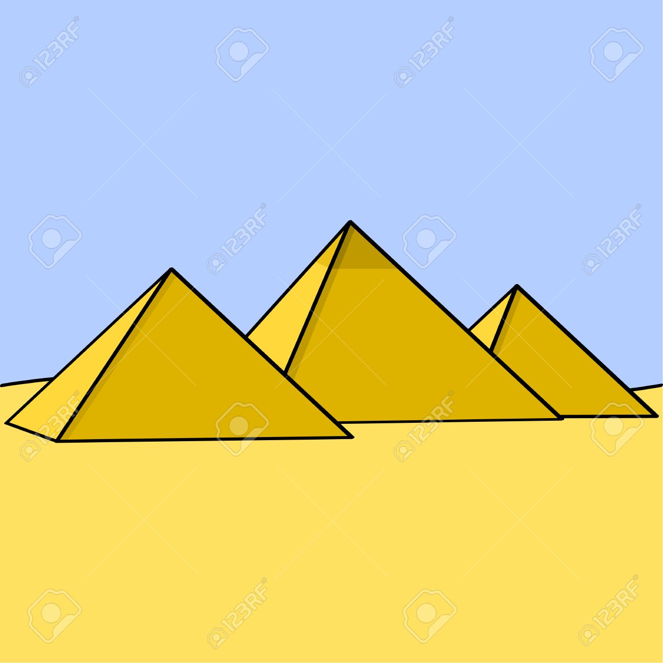 Cartoon Darstellung Mit Drei Agyptischen Pyramiden In Der Mitte Der Wuste Lizenzfrei Nutzbare Vektorgrafiken Clip Arts Illustrationen Image 25638457