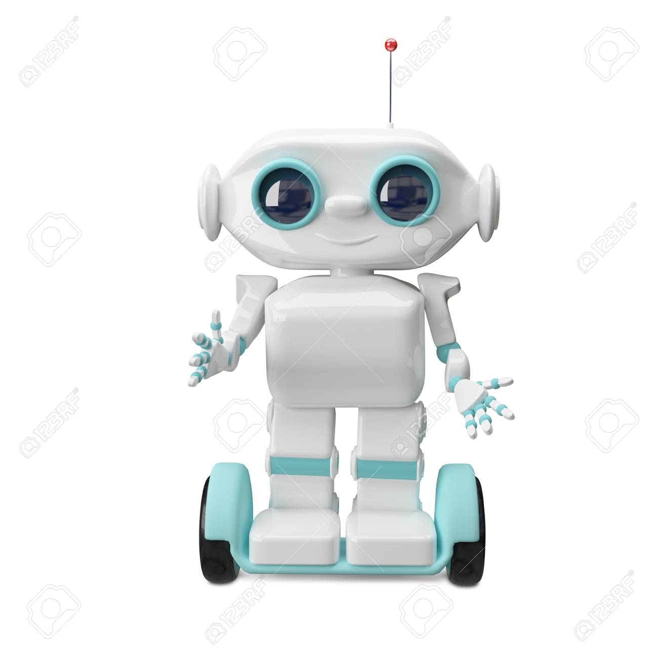 3d illustration white robot on scooter on a transparent background