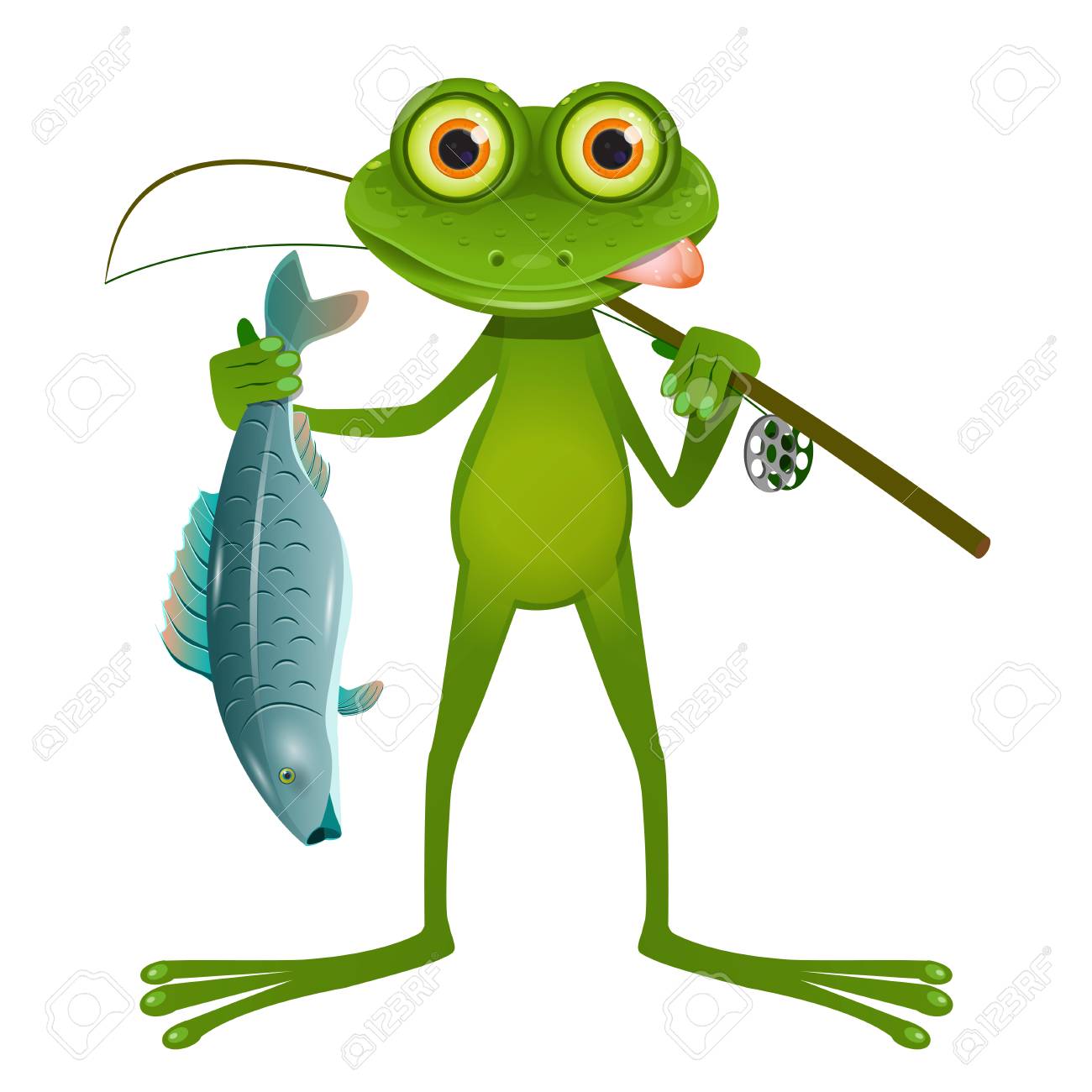 Illustration Goggle-eyed Frog Fisherman on a White Background - 91525230 Illustration Goggle-eyed Frog Fisherman on a White Background - 91525230
