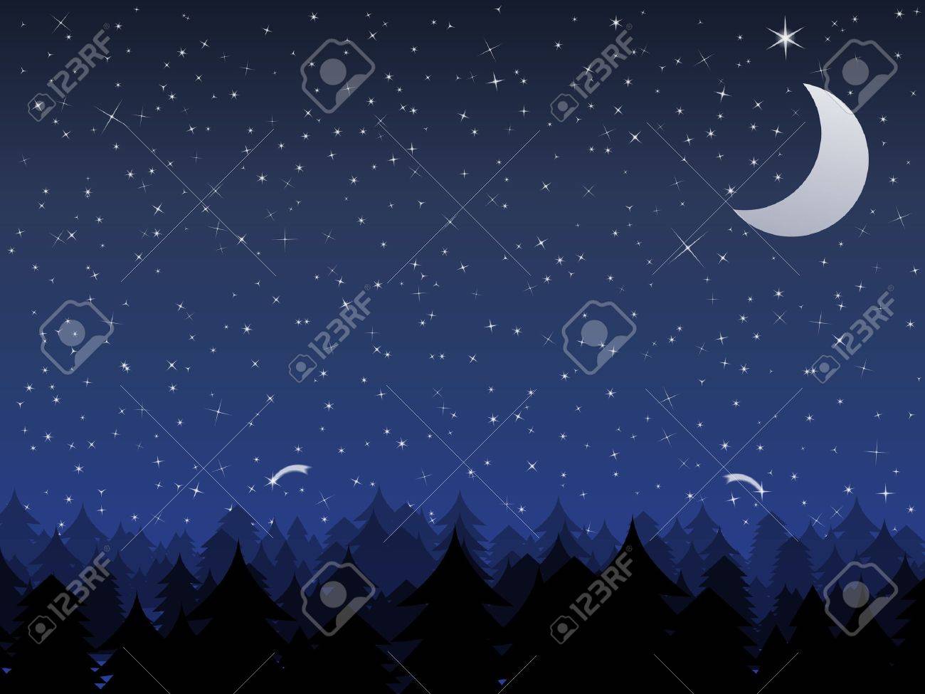星と月 ベクター画像と森林と夜空のシルエットのイラスト素材 ベクタ Image