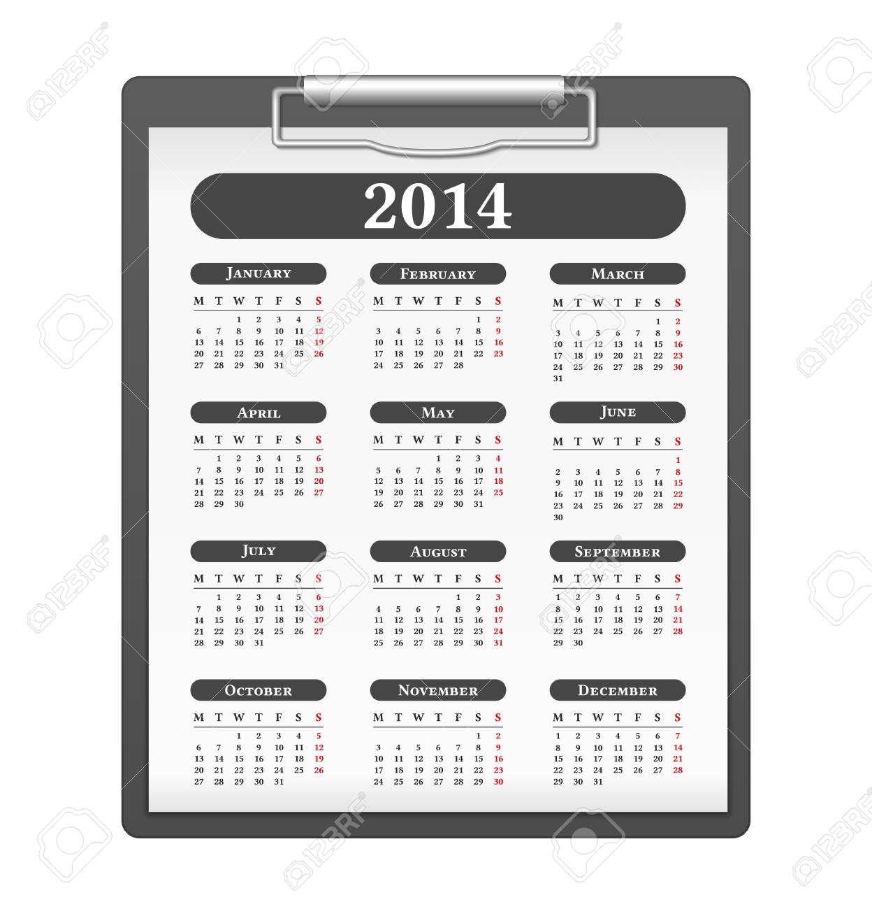 2014 カレンダー付きクリップボードです のイラスト素材 ベクタ