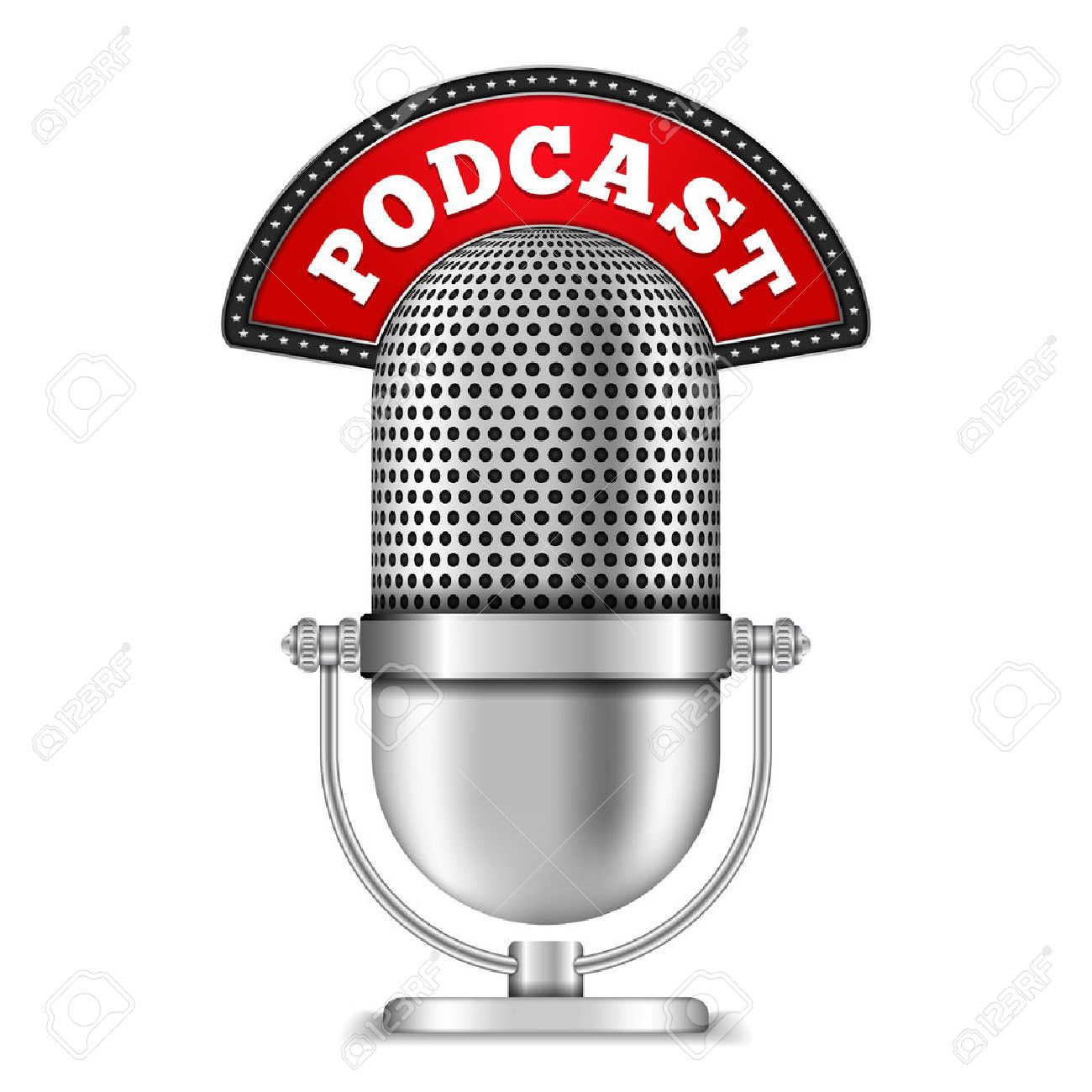 Microphone With Podcast Banner Royalty Free SVG, Cliparts, Vectors