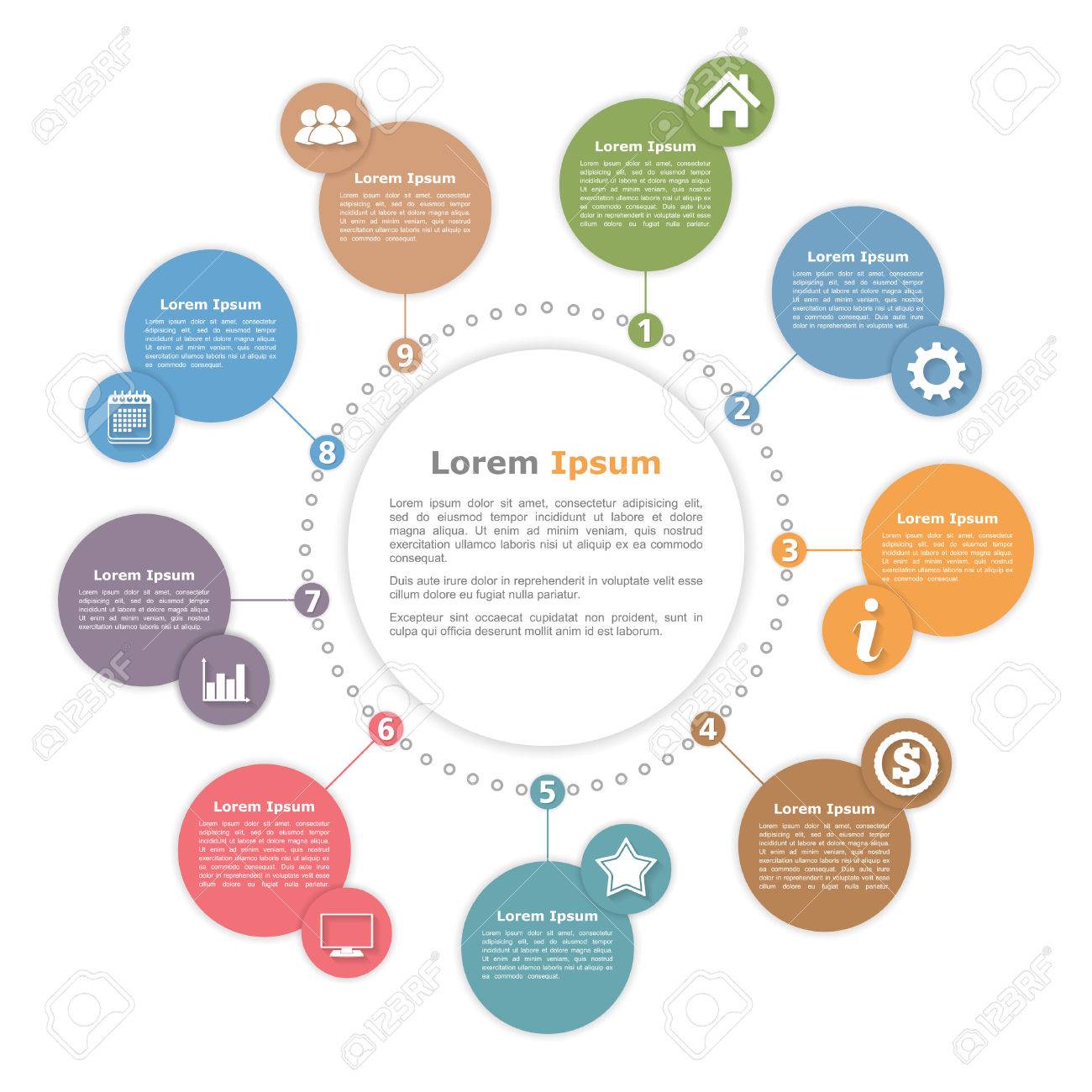 circle diagram template with place for your text and icons royalty