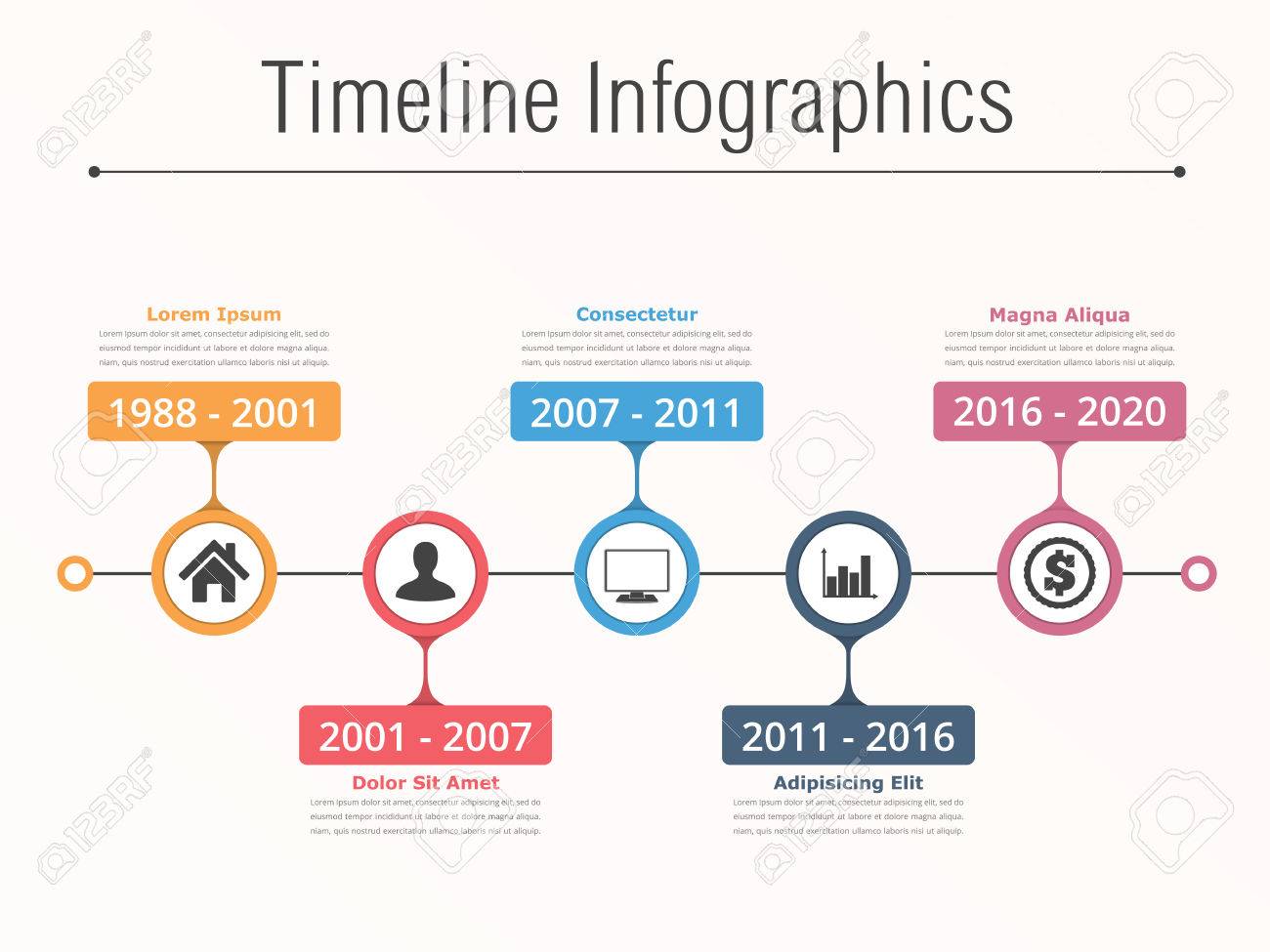 horizontal timeline with place for icons dates and text horizontal timelines