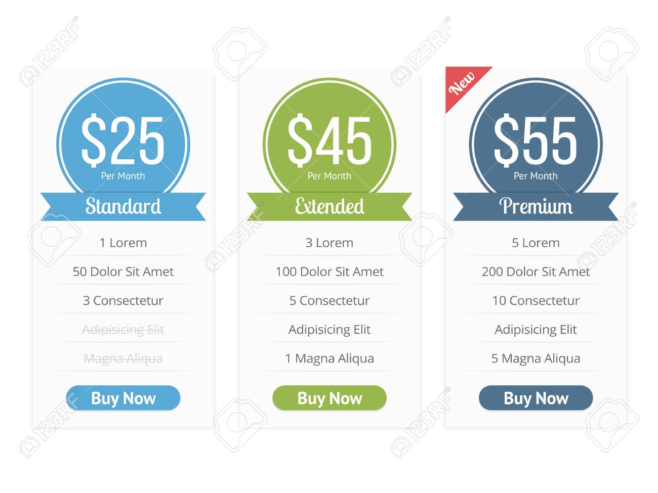pricing table template with three plans for websites royalty free