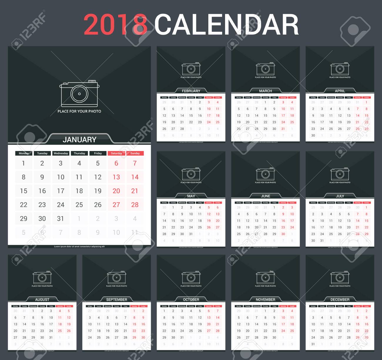 2018 Calendar template, 12 web pages, vector eps10 case in point picture about Calendar Template for Pages identified as 2018 Calendar template, 12 internet pages, vector eps10 instance