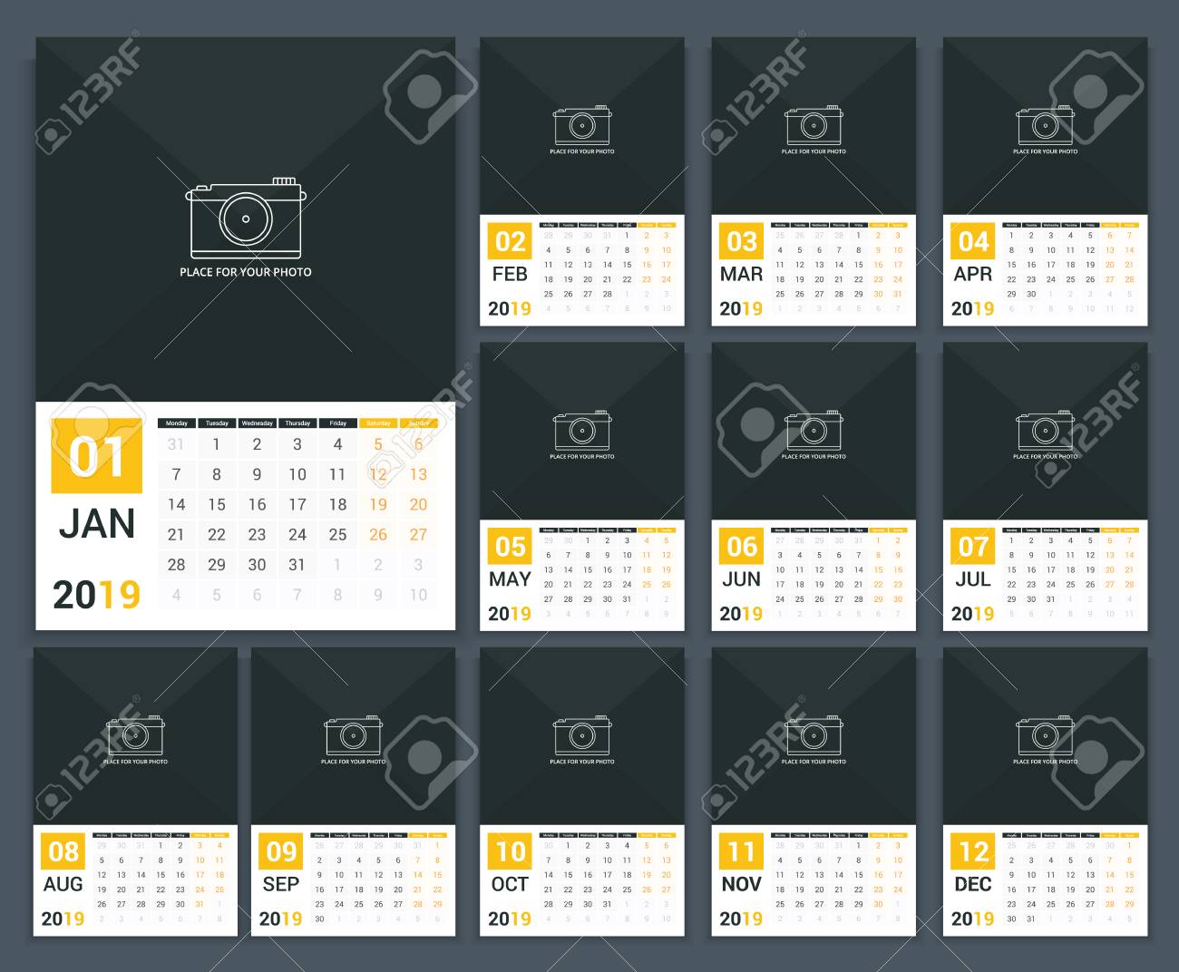 2019 calendar template week